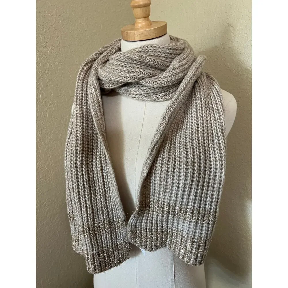 NEW Old Navy Tan Gold Knit Scarf Festive Holiday Neutral